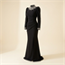 Robe de Soirée Longue Noire à Col et Poignets Strassés