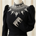 Robe de Soirée Longue Noire à Col et Poignets Strassés