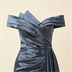 Robe de Soirée Longue en Satin Bleu Ardoise à Épaules Dénudées