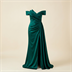 Robe de Soirée Longue en Satin Vert Émeraude avec Fente