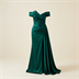 Robe de Soirée Longue en Satin Vert Émeraude avec Fente