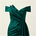 Robe de Soirée Longue en Satin Vert Émeraude avec Fente