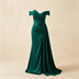 Robe de Soirée Longue en Satin Vert Émeraude avec Fente