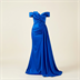 Robe de Soirée Longue en Satin Bleu Roi à Épaules Dénudées