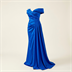 Robe de Soirée Longue en Satin Bleu Roi à Épaules Dénudées