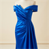 Robe de Soirée Longue en Satin Bleu Roi à Épaules Dénudées