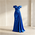 Robe de Soirée Longue en Satin Bleu Roi à Épaules Dénudées