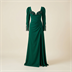 Robe de Soirée Longue Vert Émeraude à Broderies et Fente