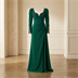Robe de Soirée Longue Vert Émeraude à Broderies et Fente