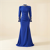 Robe de Soirée Longue Bleu Roi à Strass et Col Montant