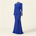 Robe de Soirée Longue Bleu Roi à Strass et Col Montant