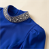 Robe de Soirée Longue Bleu Roi à Strass et Col Montant
