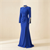 Robe de Soirée Longue Bleu Roi à Strass et Col Montant