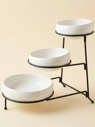 Présentoir de Service 3 Étages en Porcelaine et Métal - Almina Belicia