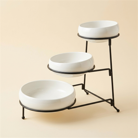 Présentoir de Service 3 Étages en Porcelaine et Métal - Almina Belicia