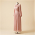 Robe de Soirée Longue Plissée Rose Poudré avec Col Bijou