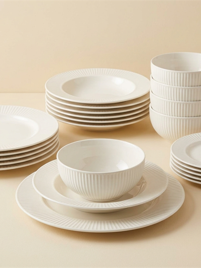 Service de Table 24 Pièces 6 Personnes en Porcelaine Blanche - Modèle Anna