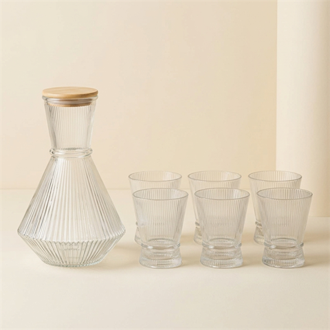Service Carafe et 6 Verres en Verre Cannelé - Bricard Estella (7 Pièces)