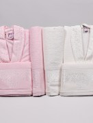 Ensemble de peignoirs en dentelle naturelle Fiesta 6 pièces - Rose/Crème