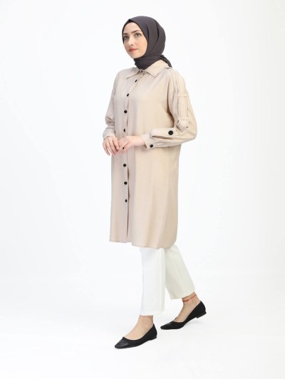 Tunique simple à détail 1540 - beige/noir