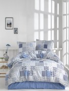 İpekçe Home Ensemble de housse de couette 2 personnes séries Eva Adonia Bleu