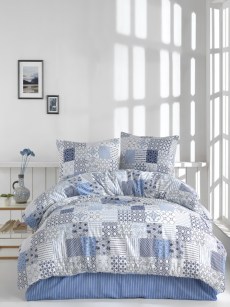İpekçe Home Ensemble de housse de couette 2 personnes séries Eva Adonia Bleu