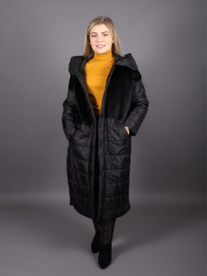 Veste fourrure matelassé avec simili-cuir Puane - noir