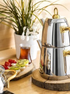 Amboss Diamond Théière, Couleur de Manche Or, En inox, Fond en Acier, 1,2 L de Thé, 1,8 L D'eau