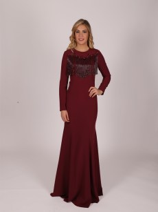 Robe de soirée longue violet à perle coupe sirène 