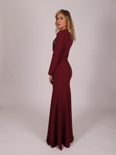 Robe de soirée longue violet à perle coupe sirène 