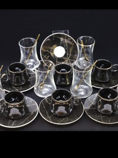 Service de thé et café 24 pièces noir effet marbré