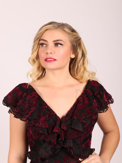 Robe en velours - noir/bordeaux