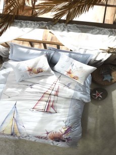 Ensemble housse de couette 1 personne Maritime Bleu Yacht