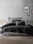 Ensemble de housse de couette 1 personne Cotton Box Plain Line - Noir/Gris