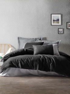Ensemble de housse de couette 1 personne Cotton Box Plain Line - Noir/Gris