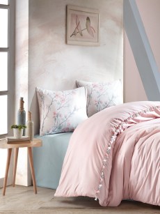 Ensemble de housse de couette Cotton box 2 personne Candy Linda rose poudré
