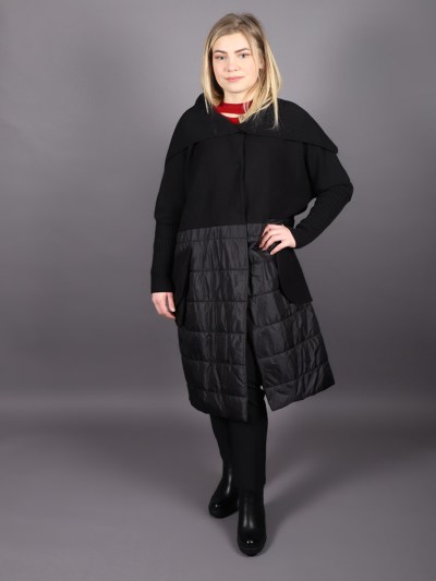 Veste longue matelassé à col châle avec poche Puane - noir
