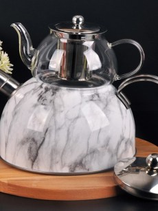Théière en verre à pression en marbre blanc 3.3lt A-310