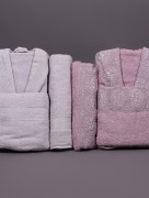 Ensemble de peignoirs avec guipure Ipekce 6 pièces - Mauve/Violet