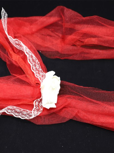 Décoration voiture mariage rétro en tulle avec fleur ( vendu par lots de 5 pièces ) - rouge