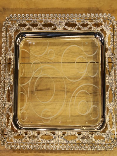 Plateau rectangle en acier à motif verre - argenté