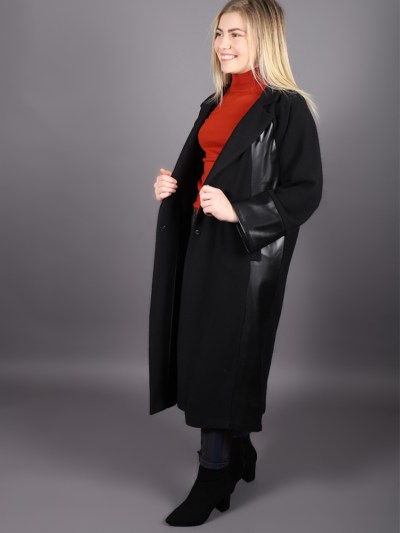 Veste longue simili cuir Puane - noir