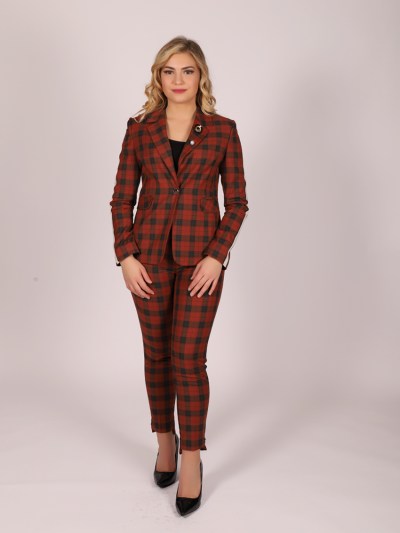 Pantalon à carreaux chic Fi'more - orange foncé/noir