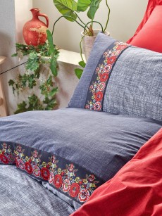 Ensemble housse de couette 2 personnes Cotton Box Folk Art Bleu marine