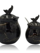 Ensemble de bocaux à épices 8 pièces en porcelaine marbré noir 