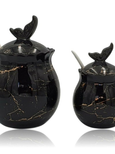Ensemble de bocaux à épices 8 pièces en porcelaine marbré noir 