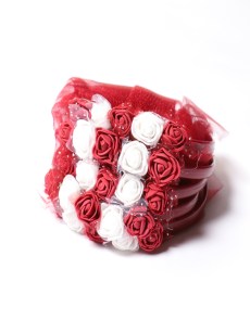 Accessoires de cheveux avec fleur et tulle ( lot de 12 pièces )  bordeaux/blanc