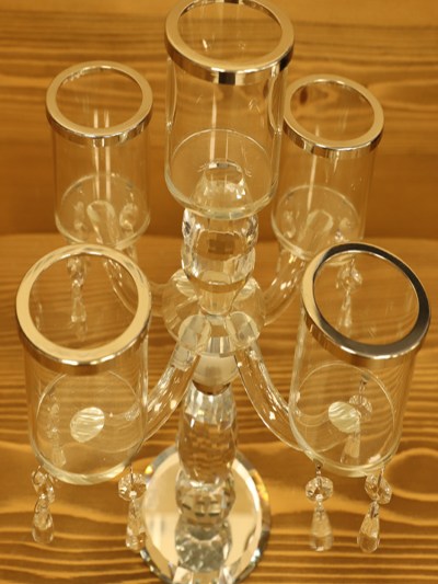 Chandelier en verre pour 5 bougies - argenté