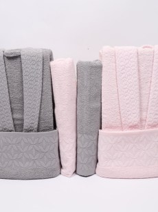 Ensemble de peignoirs avec guipure Ipekce 6 pièces - Gris foncé/Rose
