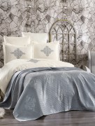 Ipekce Home housse de couette avec couverture tricot 2 personnes brodé damassé 7 pièces - gris